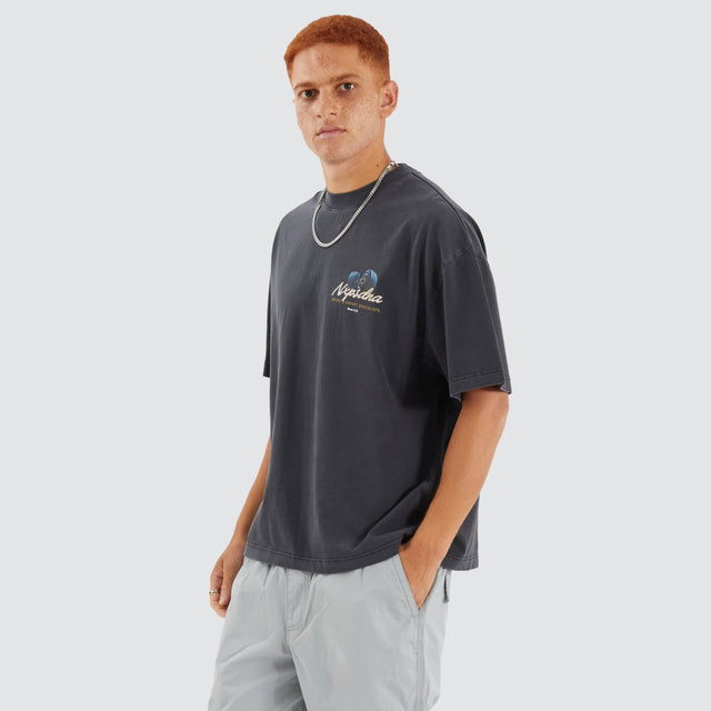 Model Wears Quadrant Street Tee Pigment Black T-Shirts in Black - Image 3