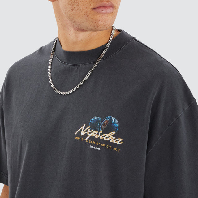 Model Wears Quadrant Street Tee Pigment Black T-Shirts in Black - Image 2