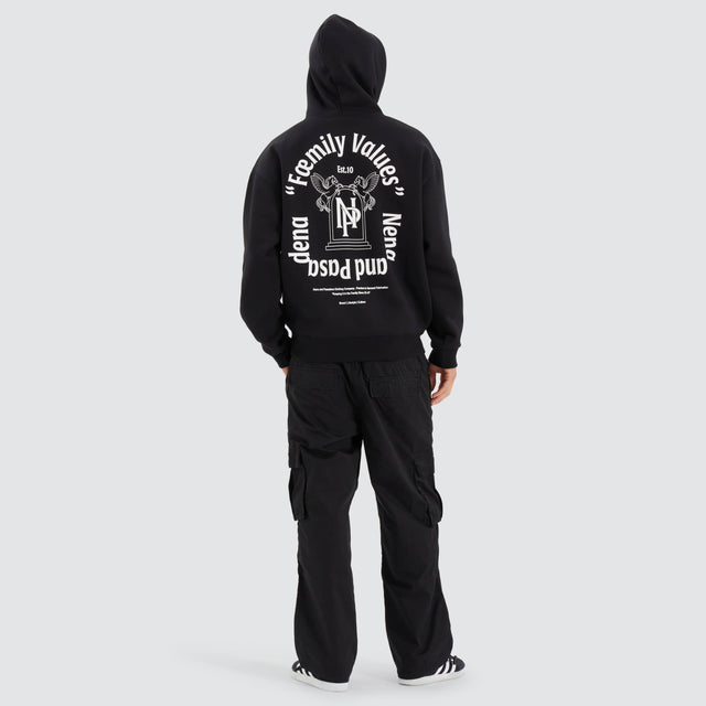 Model Wears Radian Box Fit Hoodie Jet Black Hoodies in Black - Image 6