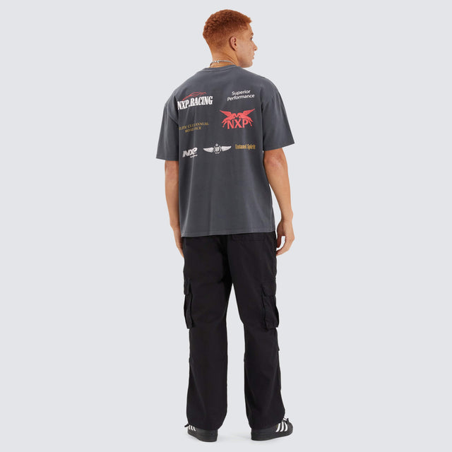 Model Wears Rein Box Fit Tee Pigment Asphalt T-Shirts in Grey - Image 5