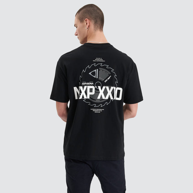 Model Wears Superstructure Heavy Box Fit Tee Jet Black T-Shirts in Black - Image 1