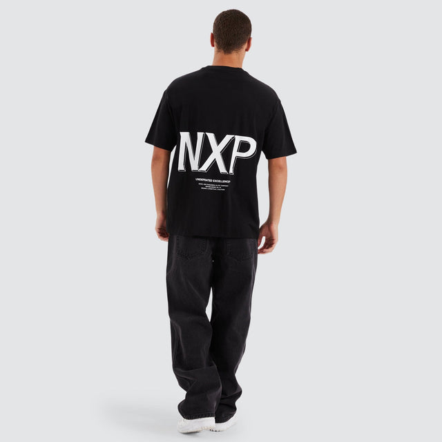 Model Wears Suspension Heavy Box Fit Tee Jet Black T-Shirts in Black - Image 3