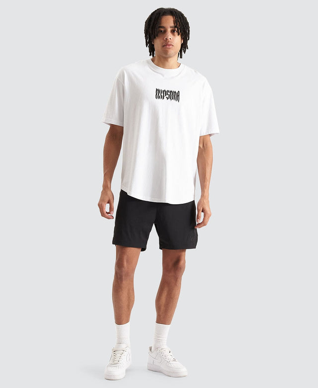 Model Wears Trigger Elastic Waist Shorts Jet Black Shorts in Black - Image 2