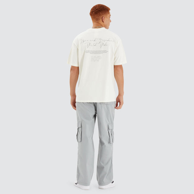 Model Wears Union Box Fit Tee Natural White T-Shirts in White - Image 5