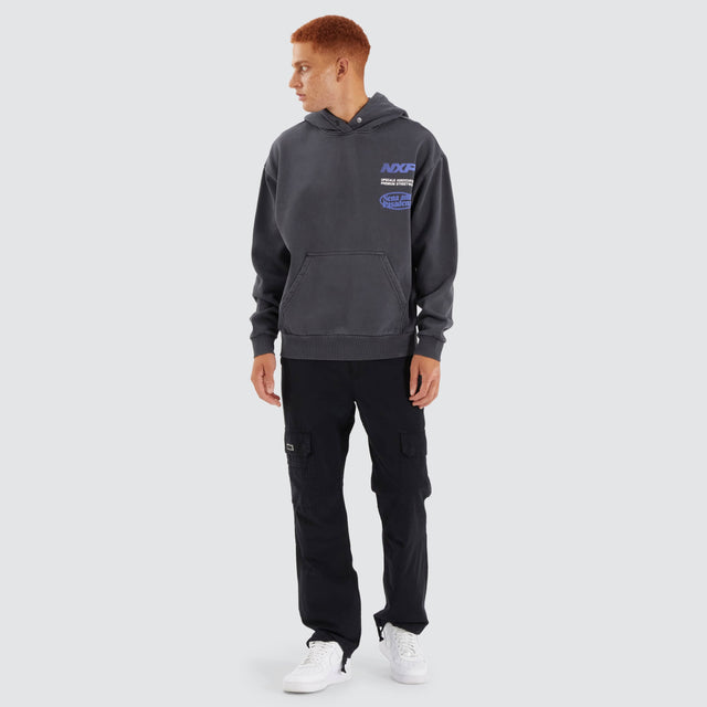 Model Wears Upscale Box Fit Hoodie Pigment Asphalt Hoodies in Grey - Image 7