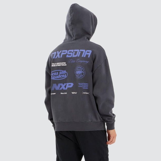 Model Wears Upscale Box Fit Hoodie Pigment Asphalt Hoodies in Grey - Image 1
