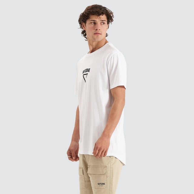 Model Wears Vulture Cape Back T-Shirt White T-Shirts in White - Image 4