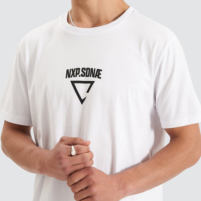 Model Wears Vulture Cape Back T-Shirt White T-Shirts in White - Image 8