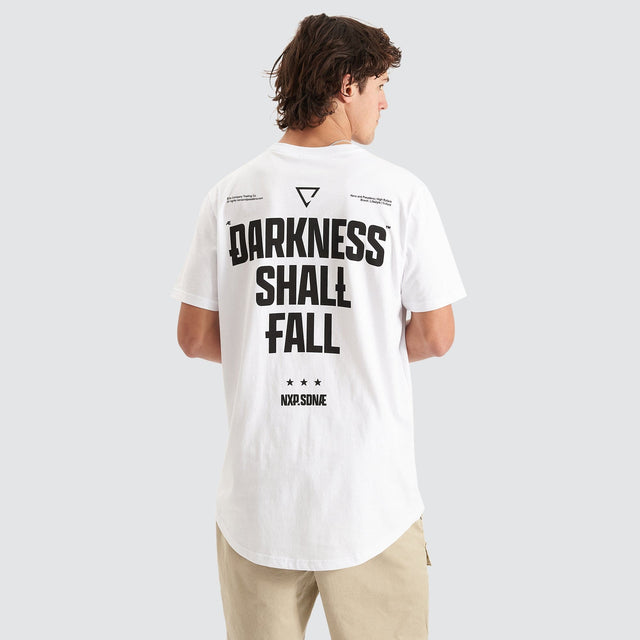 Model Wears Vulture Cape Back T-Shirt White T-Shirts in White - Image 2