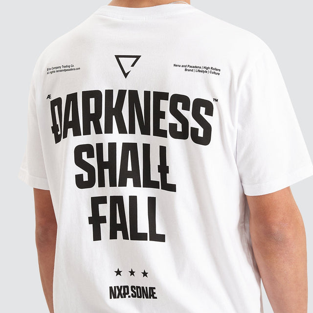 Model Wears Vulture Cape Back T-Shirt White T-Shirts in White - Image 7