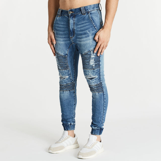 Model Wears Hellcat Pant Detroit Blue Pants in Blue - Image 6