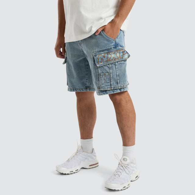 Colby Denim Cargo Short Herring Blue