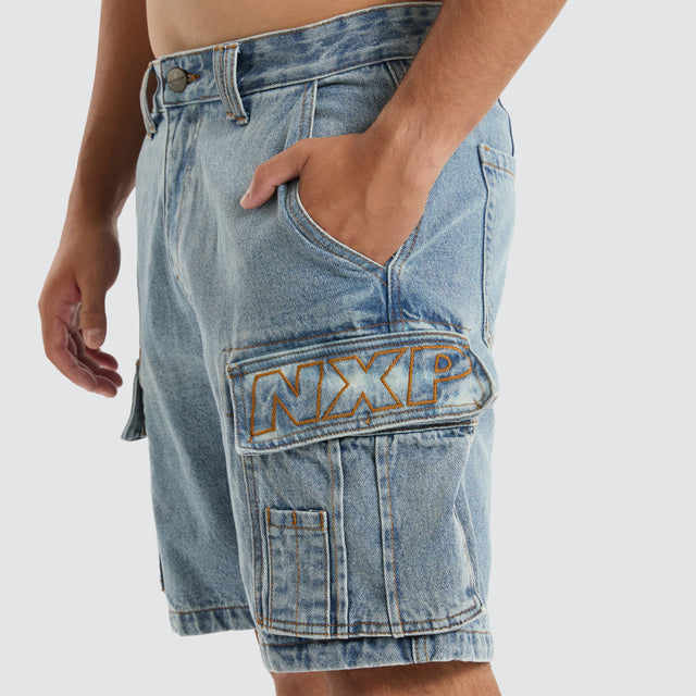 Colby Denim Cargo Short Herring Blue