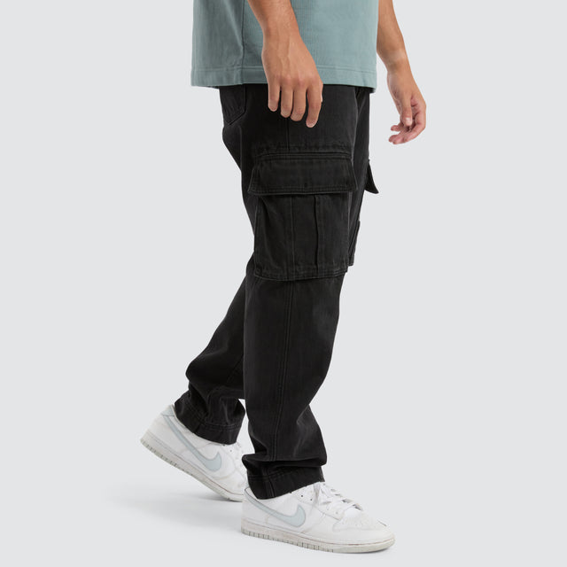 Colby Denim Cargo Pant Washed Black