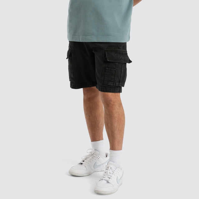 Colby Denim Cargo Short Washed Black