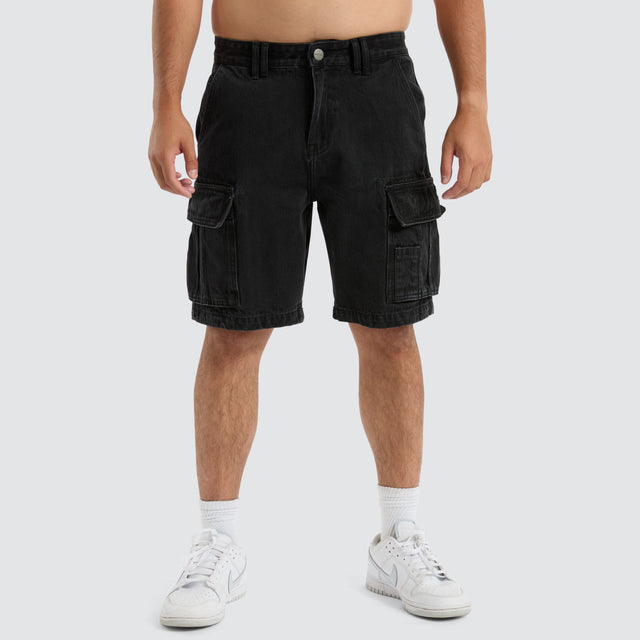 Colby Denim Cargo Short Washed Black