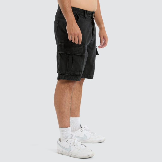 Colby Denim Cargo Short Washed Black