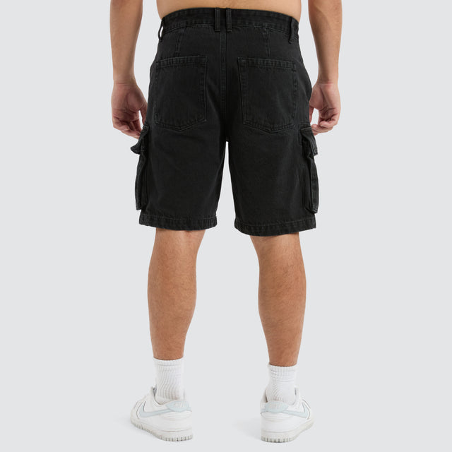 Colby Denim Cargo Short Washed Black