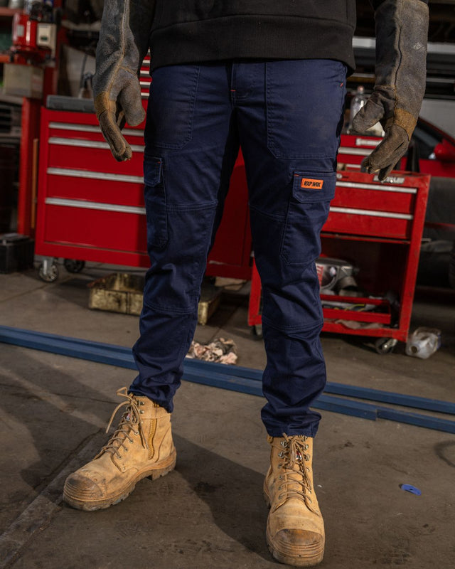 Blue slim fitting workwear cargo pants