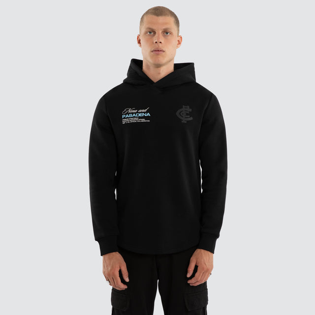 Model wears Carlton Blues AFL Recovery Hoodie Jet Black Hoodies in Black - Image 1