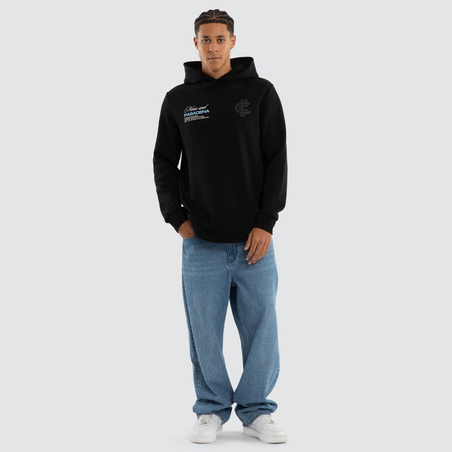 Model wears Carlton Blues AFL Recovery Hoodie Jet Black Hoodies in Black - Image 5