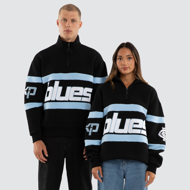 Model wears Carlton Blues AFL Allied Pullover Jet Black Jumpers in Black - Image 1