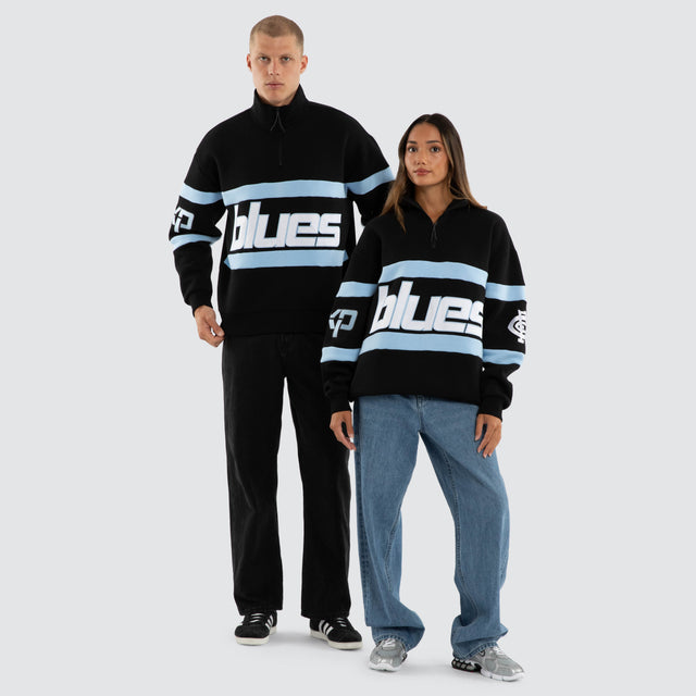 Model wears Carlton Blues AFL Allied Pullover Jet Black Jumpers in Black - Image 3