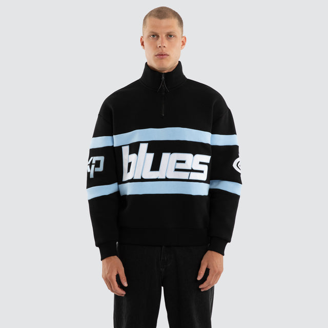 Model wears Carlton Blues AFL Allied Pullover Jet Black Jumpers in Black - Image 2