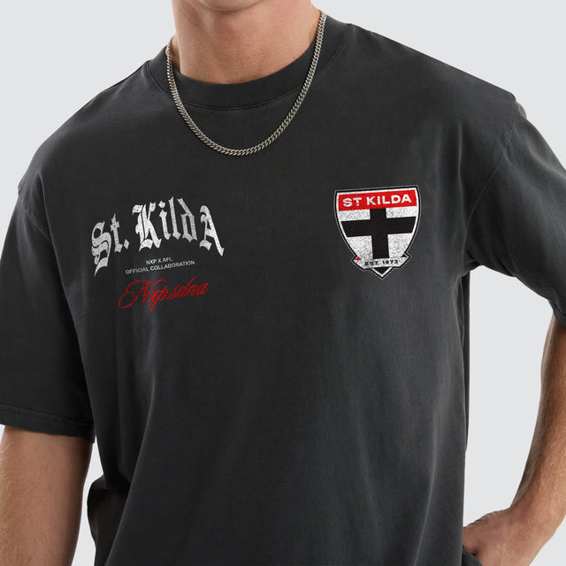 St Kilda Saints AFL Vintage Goth Tee Pigment Asphalt