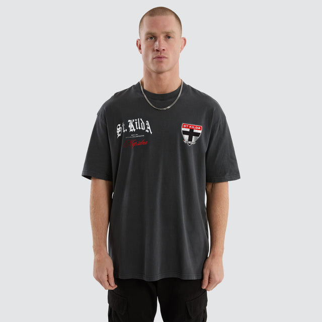 St Kilda Saints AFL Vintage Goth Tee Pigment Asphalt