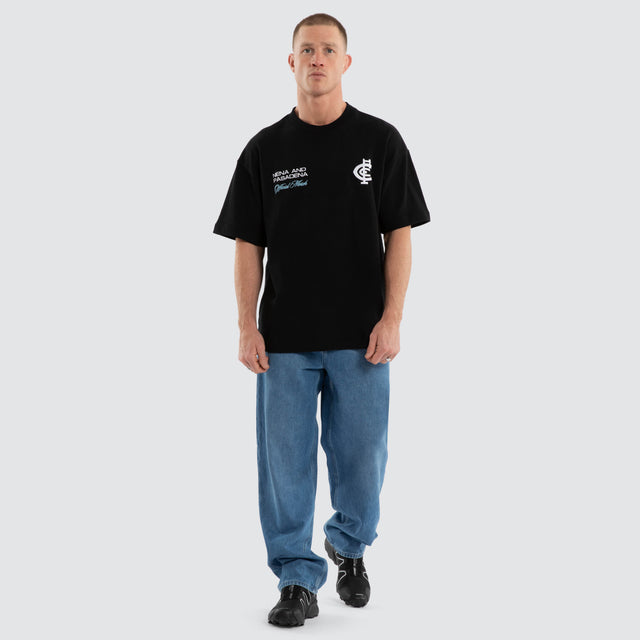 Model wears Carlton Blues AFL Advance Raptor Tee Jet Black T-Shirts in Black - Image 7