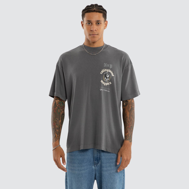 Collingwood Magpies AFL Off-Season Tee Pigment Charcoal