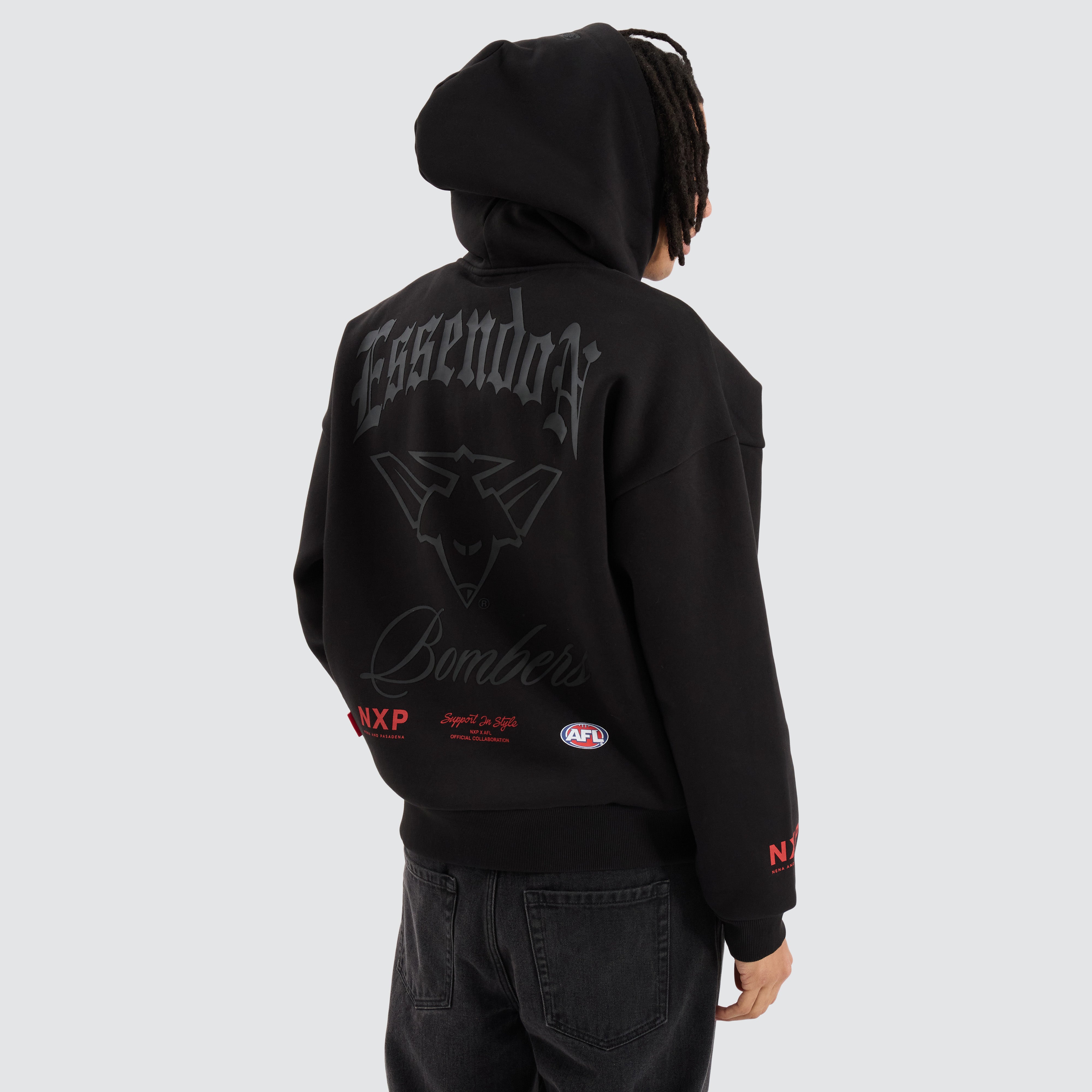 Essendon Bombers NXP x AFL Box Fit Hoodie in Jet Black NXP