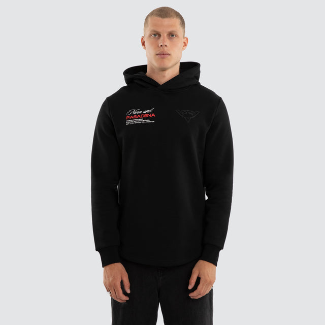 Model wears Essendon Bombers AFL Recovery Hoodie Jet Black Hoodies in Black - Image 3