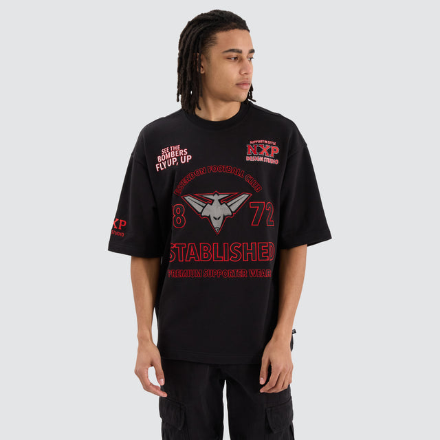 Essendon Bombers AFL Mega Loop Back Tee Jet Black