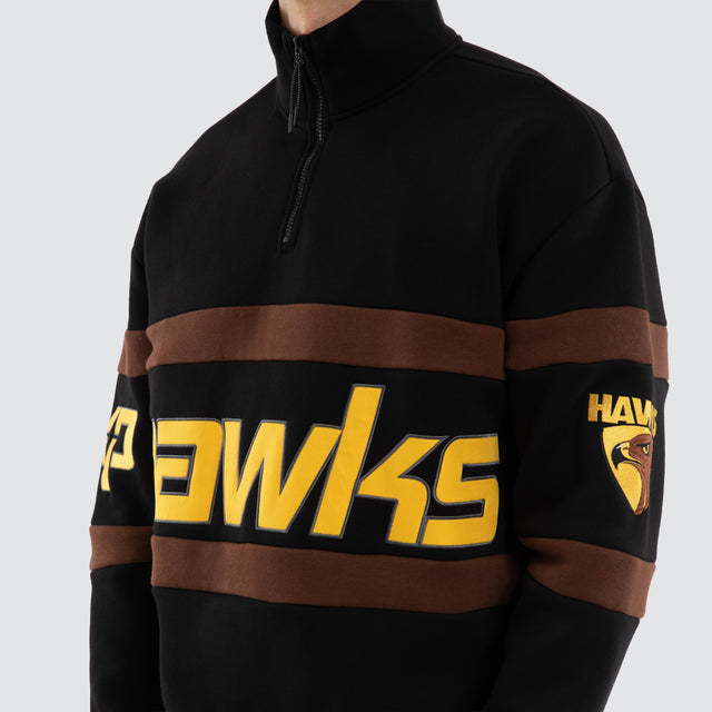 Model wears Hawthorn Hawks AFL Allied Pullover Jet Black Jumpers in Black - Image 3