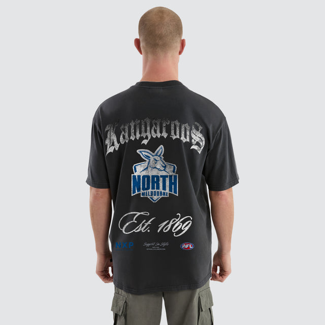 North Melbourne Kangaroos AFL Vintage Goth Tee Pigment Asphalt