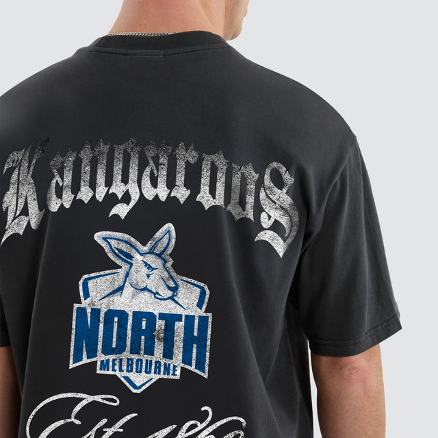 North Melbourne Kangaroos AFL Vintage Goth Tee Pigment Asphalt