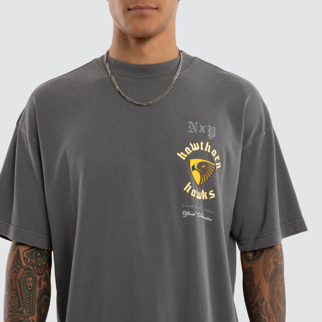 Model wears Hawthorn Hawks AFL Off-Season Tee Pigment Grey T-Shirts in Grey - Image 3