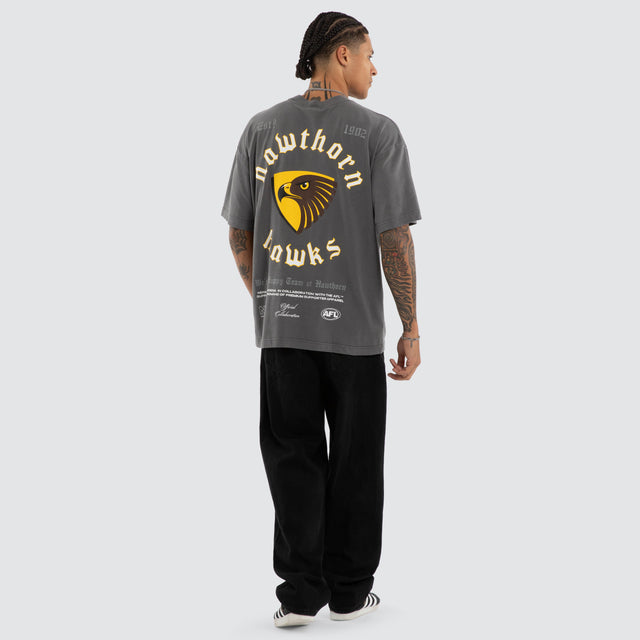 Model wears Hawthorn Hawks AFL Off-Season Tee Pigment Grey T-Shirts in Grey - Image 4