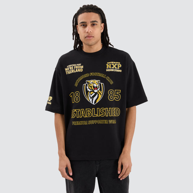 Richmond Tigers AFL Mega Loop Back Tee Jet Black