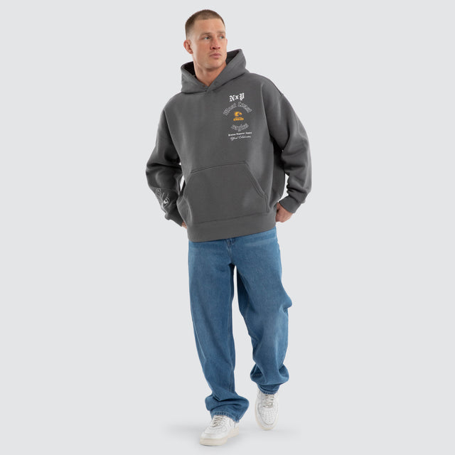 Model wears West Coast Eagles AFL Tag Box Fit Hoodie Grey Hoodies in Grey - Image 7