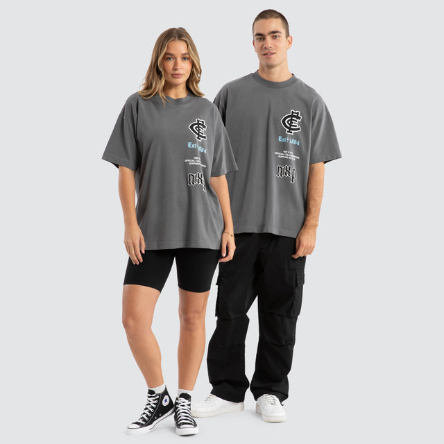 Carlton Blues AFL Stack Tee Pigment Charcoal