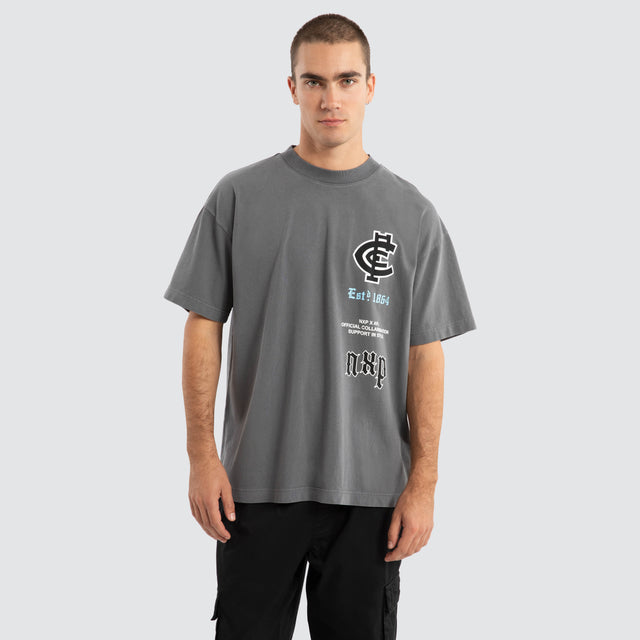 Carlton Blues AFL Stack Tee Pigment Charcoal