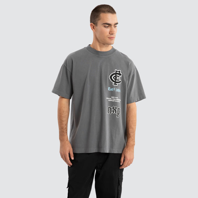 Carlton Blues AFL Stack Tee Pigment Charcoal