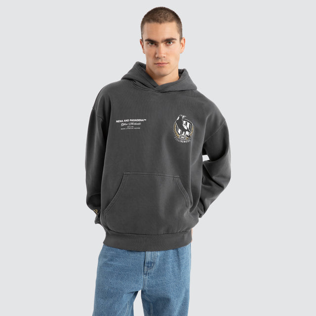 Collingwood Magpies AFL Vintage Hoodie Pigment Asphalt