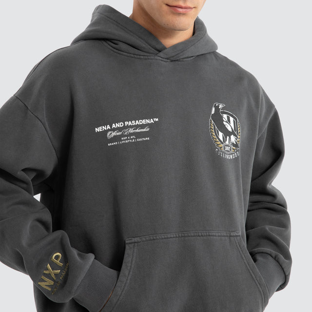 Collingwood Magpies AFL Vintage Hoodie Pigment Asphalt