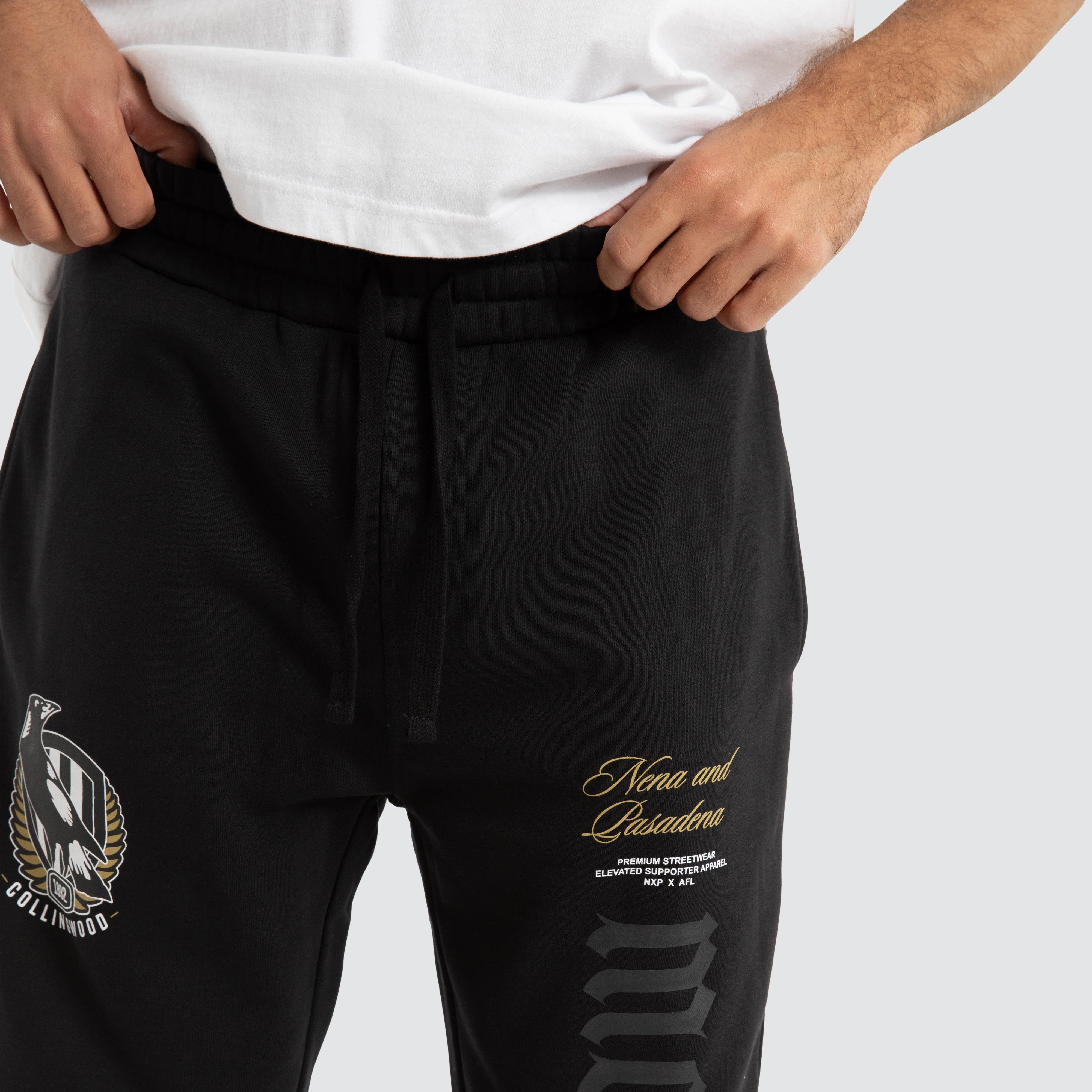 Collingwood Magpies AFL Cali Trackpants in Black | NXP
