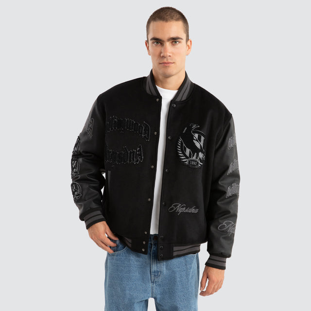 Collingwood Magpies AFL Ace Varsity Jacket Jet Black