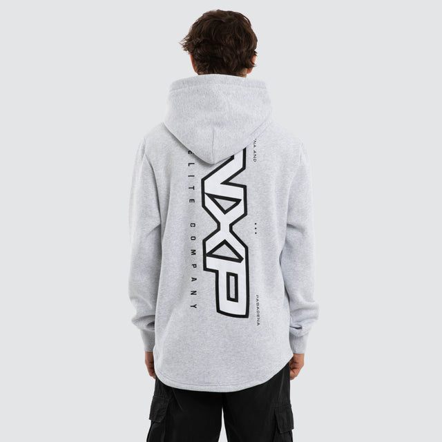 Model wears Podium Curved Hem Hoodie Grey  Hoodies in Grey - Image 2